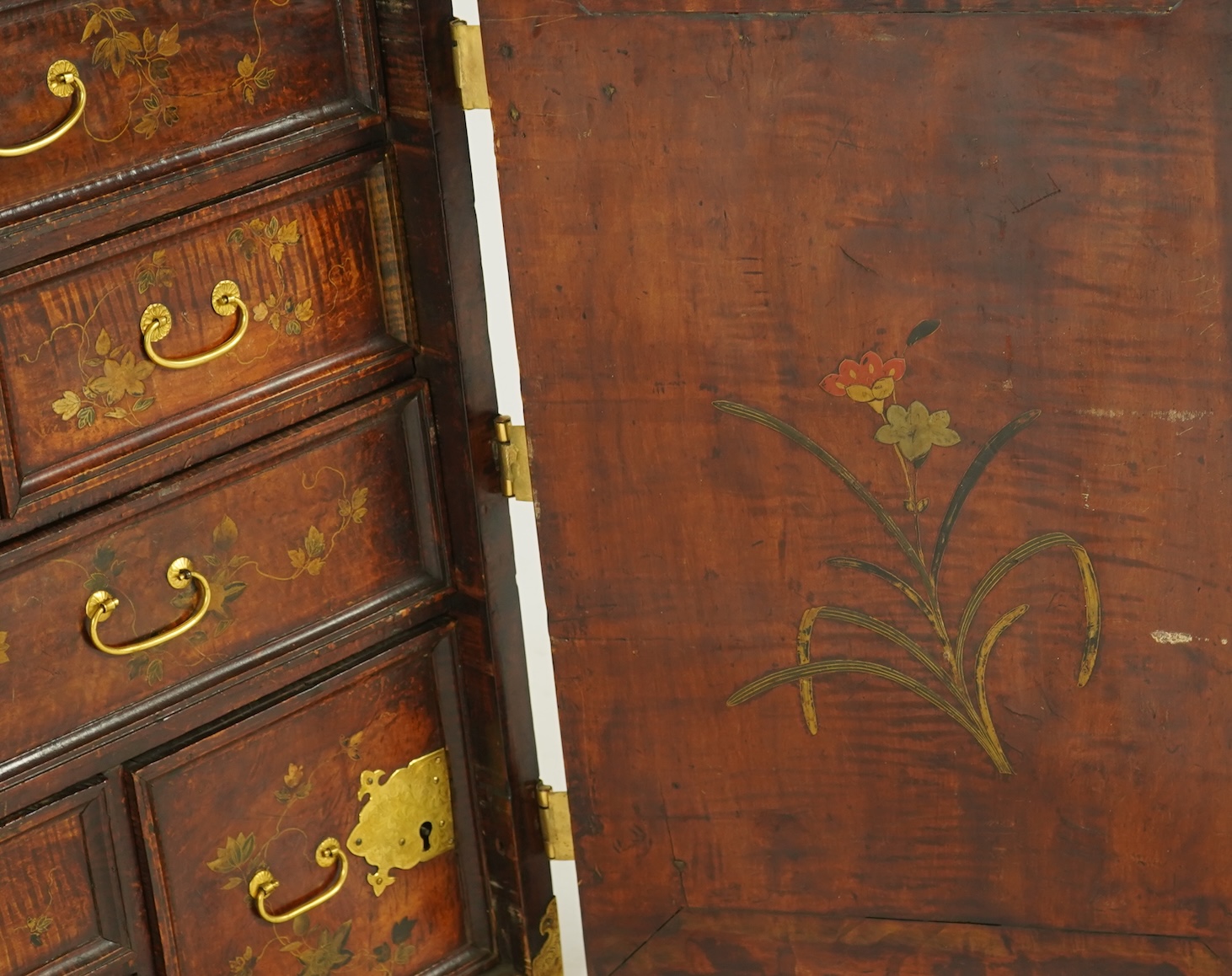 A Japanese mulberry wood, hiromaki-e lacquer and gilt copper mounted cabinet, c.1680-1700